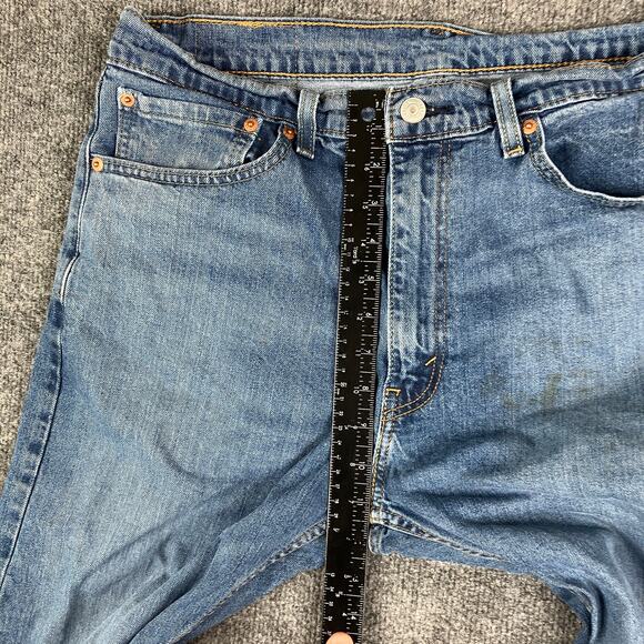 Levi's 505 Jeans Mens 36x32 Blue Straight Fit Stretch Distressed Workwear Worn - Picture 4 of 11